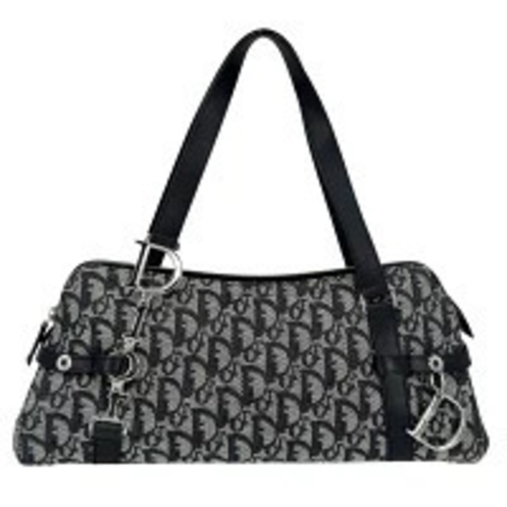 Christian Dior Trotter 2Way Shoulder Tote Bag Canvas Leather Navy Blue